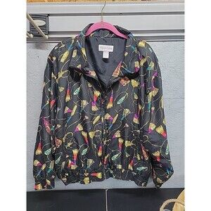 Rhonda Lynne  Vtg 90’s Black Silk Gold Tassels Tracksuit Bomber Jacket XL